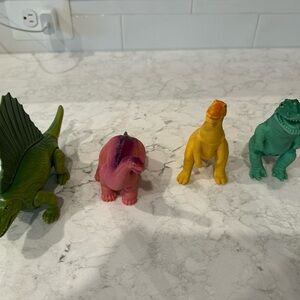 Vintage Playskool Dinosaur Action Figure Set - Green, Pink, Orange/Yellow